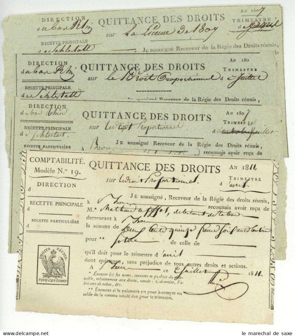 BARR Alsace 1807 Et 1811 4x Quittances Des Droits Apffel - Documents Historiques