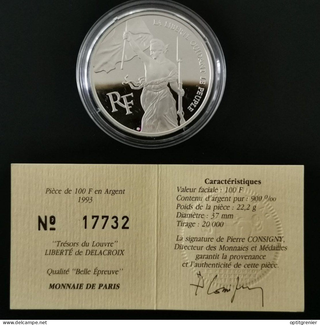 100 FRANCS ARGENT BE 1993 LA LIBERTE GUIDANT LE PEUPLE FRANCE / SANS COFFRET / PROOF SILVER - 100 Francs