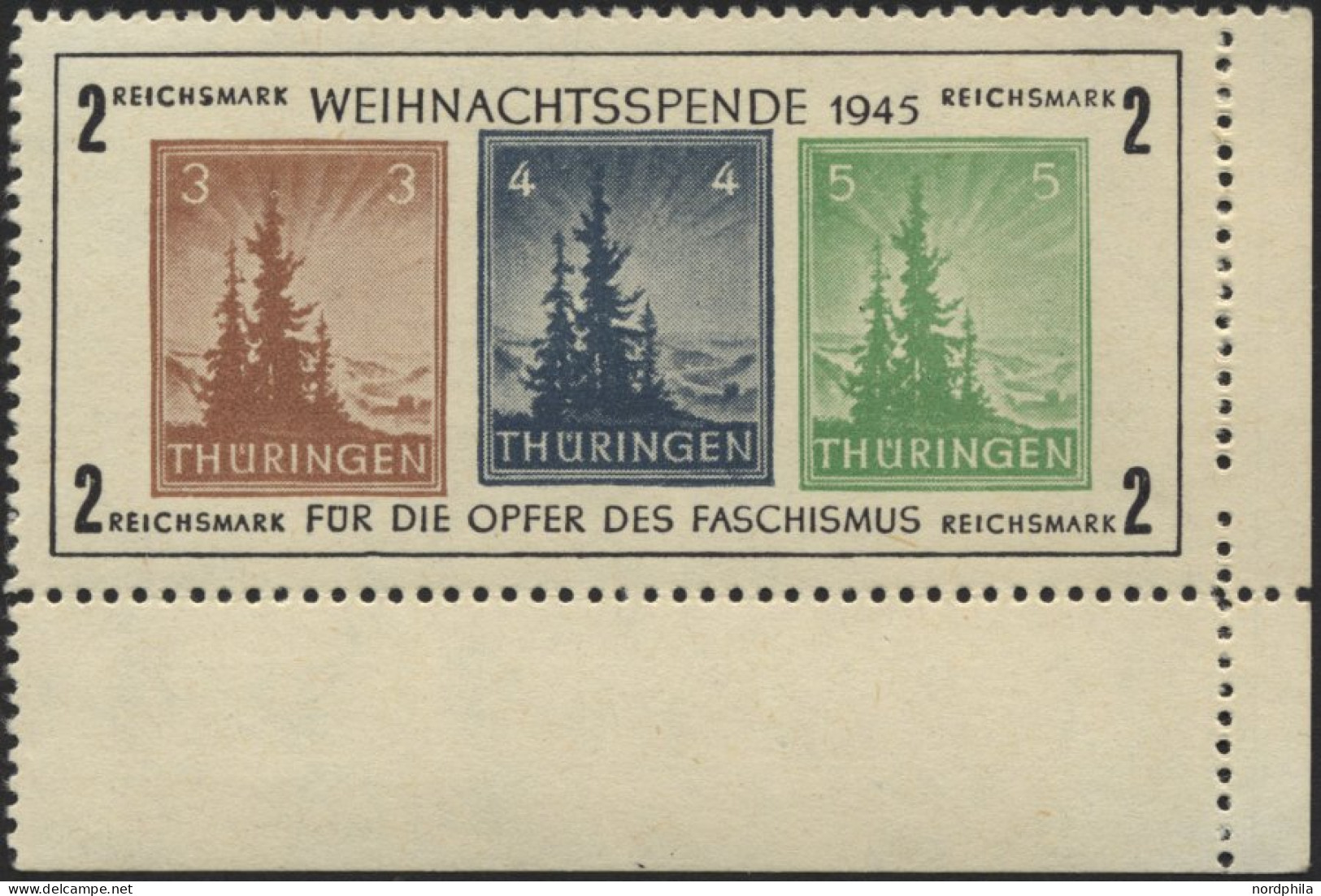 THÜRINGEN Bl. 1xb **, 1945, Block Antifa, Weißes Kartonpapier, Type VI, Mi.Nr. 100 In Hellsiena, Pracht, Fotoattest Strö - Sonstige & Ohne Zuordnung