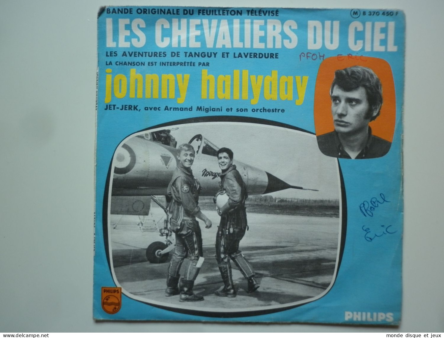 Johnny Hallyday 45Tours SP Vinyle Les Chevaliers Du Ciel Bleu Disque Label Vert Papier - Other - French Music