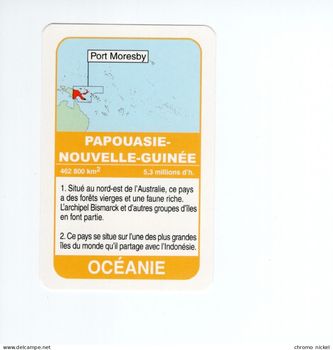 Chromo/carte Plastifiée Moderne PAPOUASIE Nlle GUINÉE  Moresby Oceanie Oceania Drapeau Flag Plan Map 90 X 58 Mm Neuve TB - Other & Unclassified