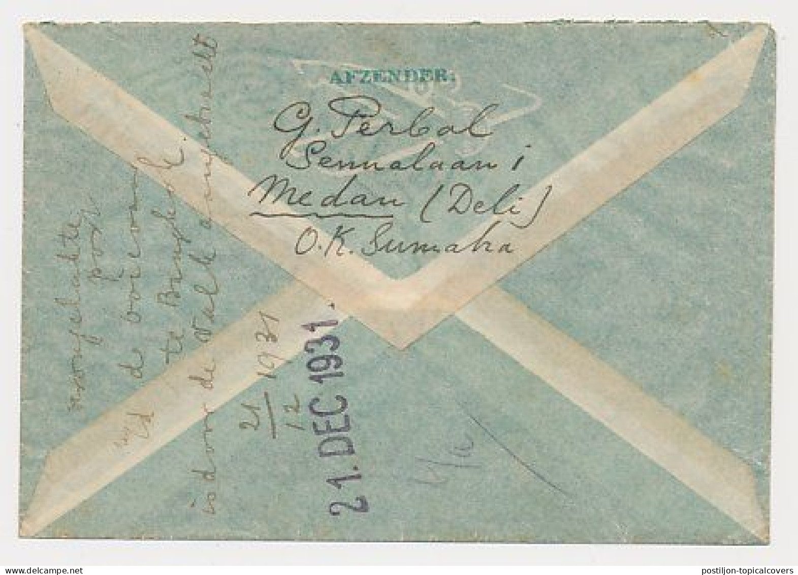 Dutch Crash Mail Ooievaar  - Medan Netherlands Indies - Bangkok Siam Thailand Amsterdam 1931 - Nierinck 311206 - India Holandeses