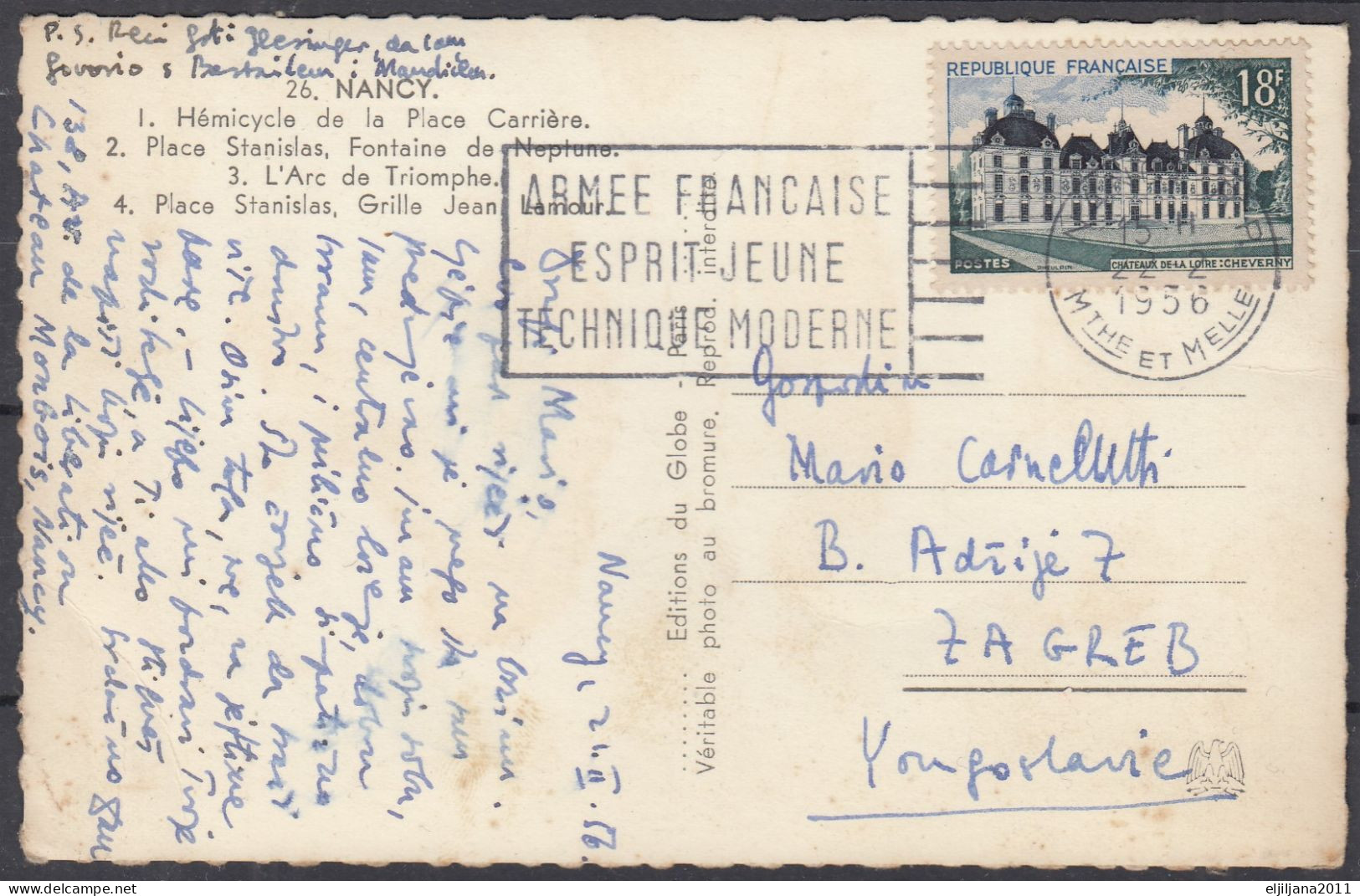 ⁕ France 1956 ⁕ 26. NANCY, Palace ⁕ Postcard To Zagreb - Nancy