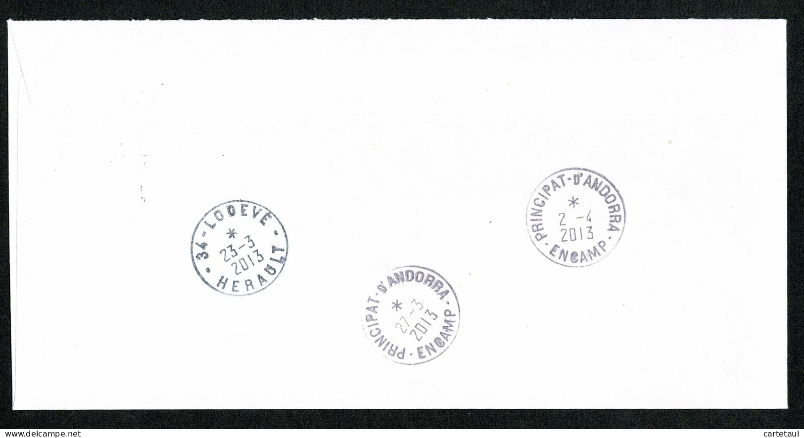 ANDORRA ANDORRE Lettre Ecopli 2è échelon 34 LODEVE 24-3-2013 Taxe Poste Restante ENCAMP 2-4-2013 Au Tarif 0,63€ SUP - Sonstige & Ohne Zuordnung