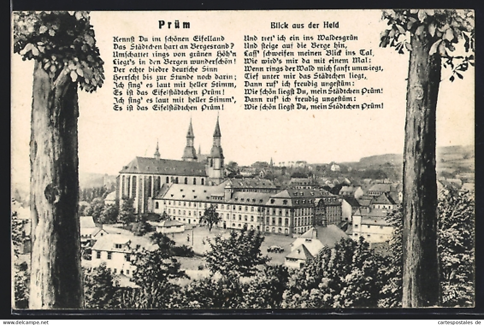 AK Prüm, Ortsansicht Von Oben, Gedicht Blick Aus Der Heid  - Prüm