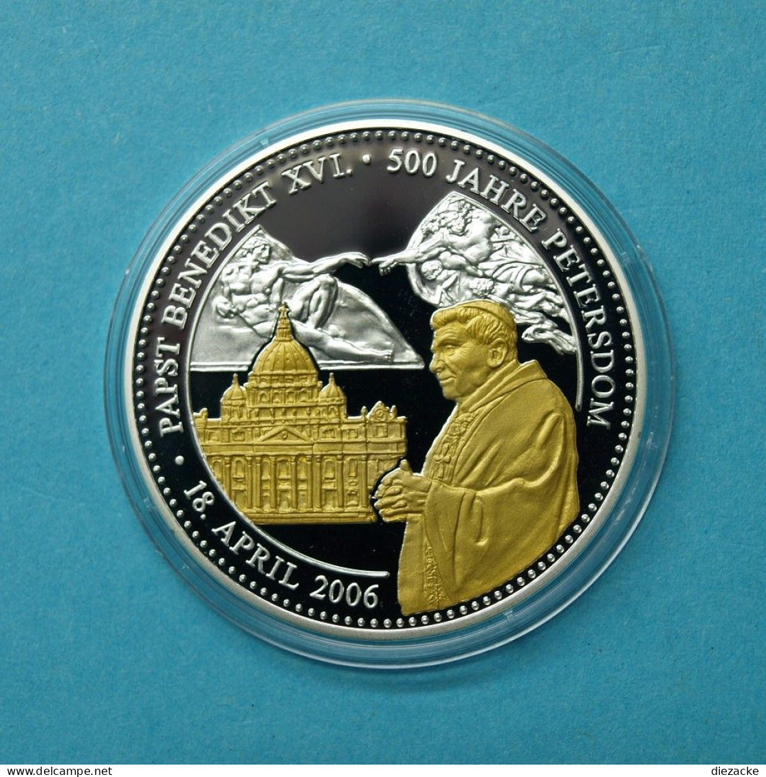 2006 Medaille Papst Benedikt XVI. Sixtinische Kapelle, Teilvergoldet PP (MZ1221 - Ohne Zuordnung