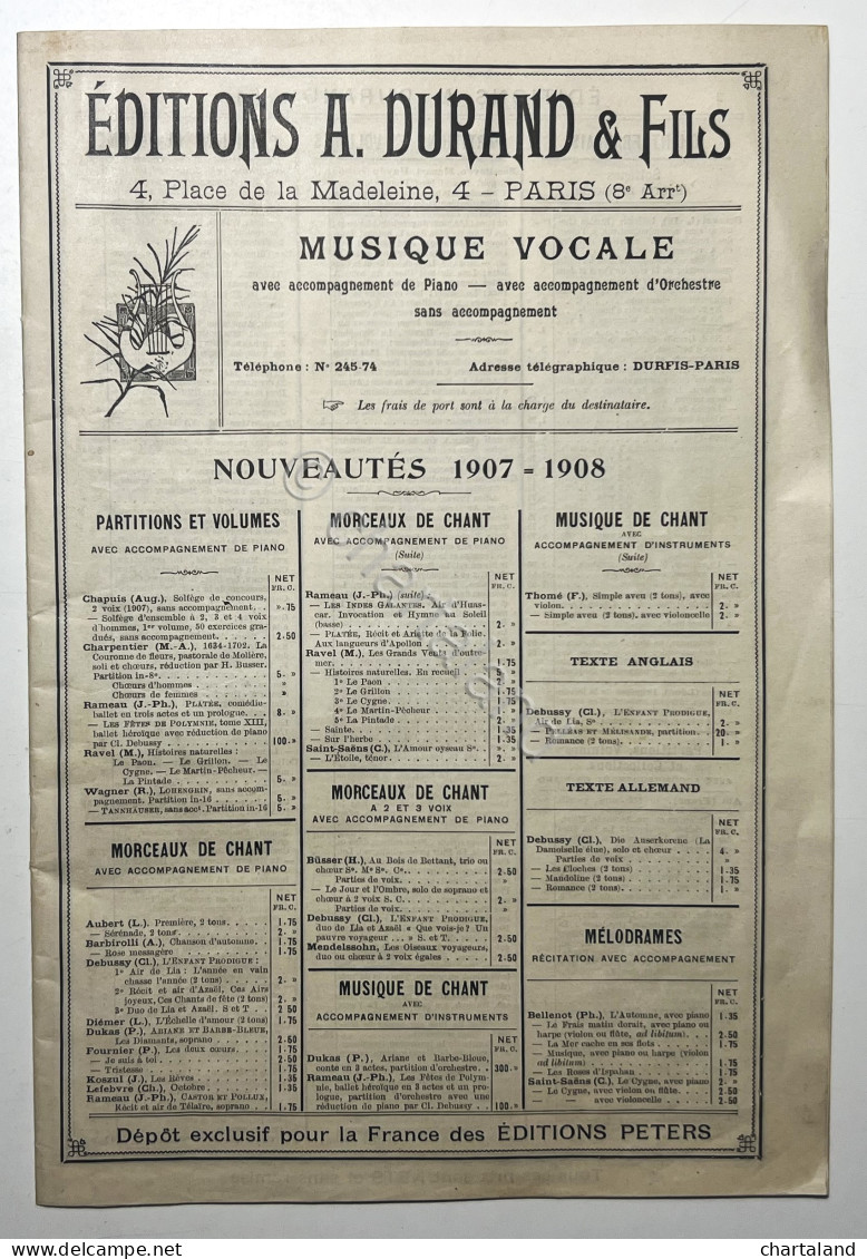 Editions A. Durand & Fils - Musique Vocale - Nouveautés 1907 - 1908 - Otros & Sin Clasificación