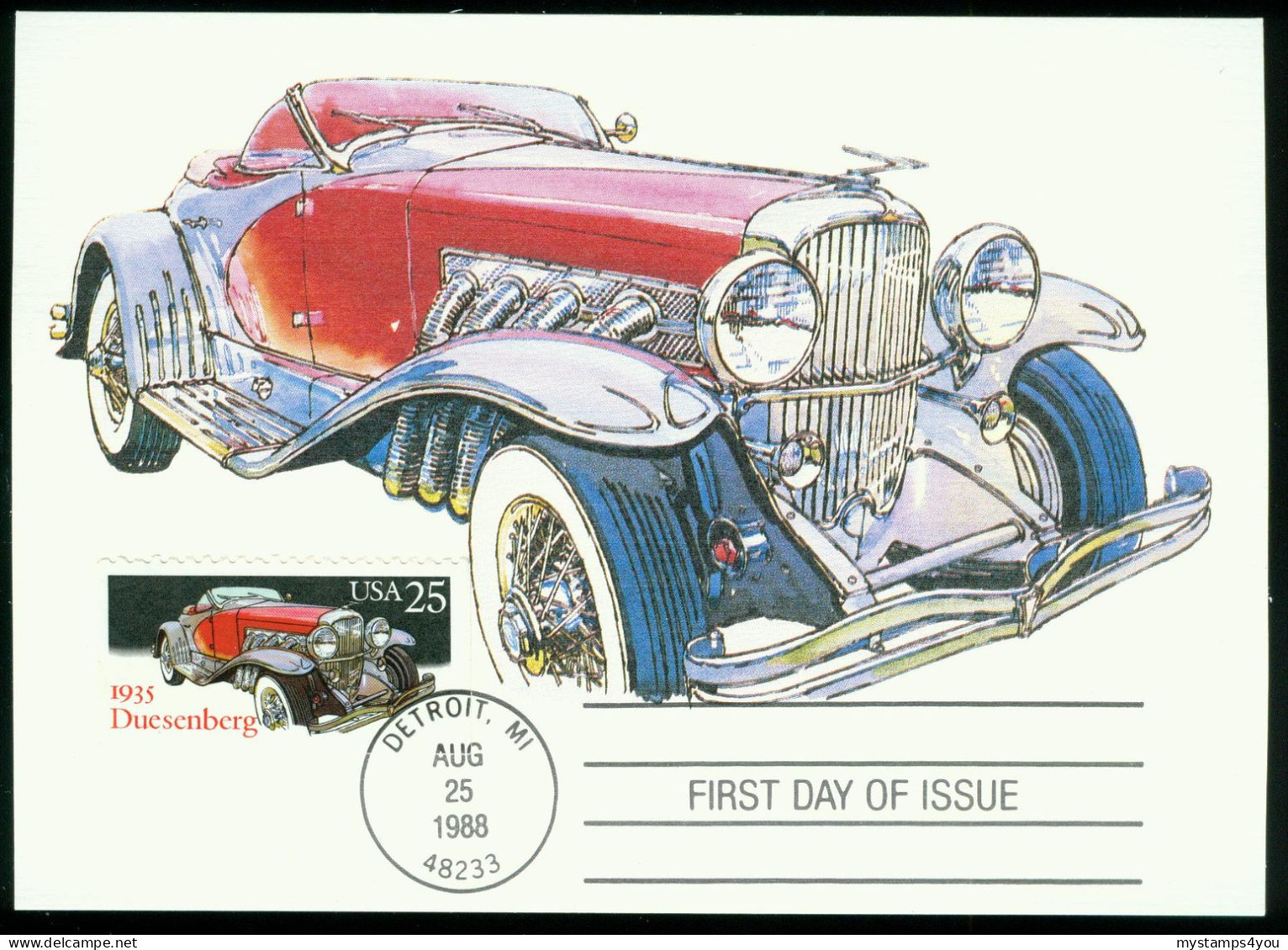 Mk USA Maximum Card 1988 MiNr 2001 | Classic Cars. Duesenberg (1935) #max-0071 - Cartes-Maximum (CM)