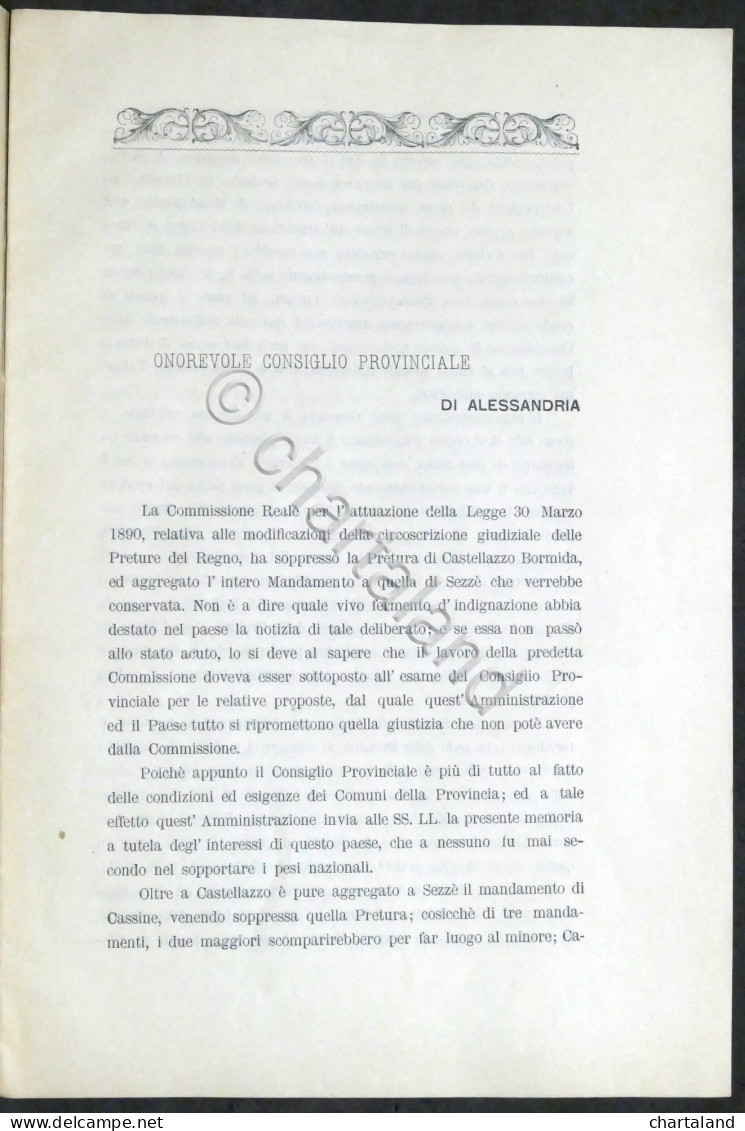 Castellazzo Bormida - Memoriale Per La Conservazione Della Pretura - 1891 - Other & Unclassified