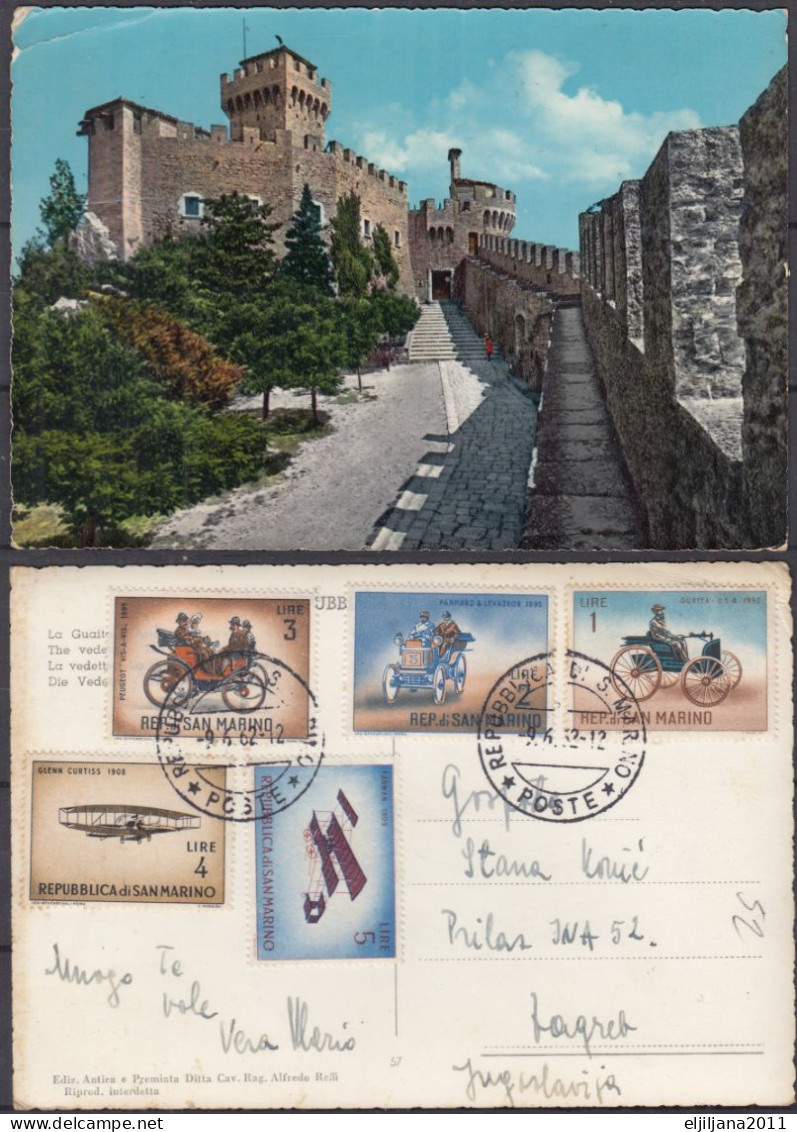 ⁕ San Marino 1962 ⁕ La Rocca - Nice Postcard With Stamps - Traveled To Zagreb - San Marino