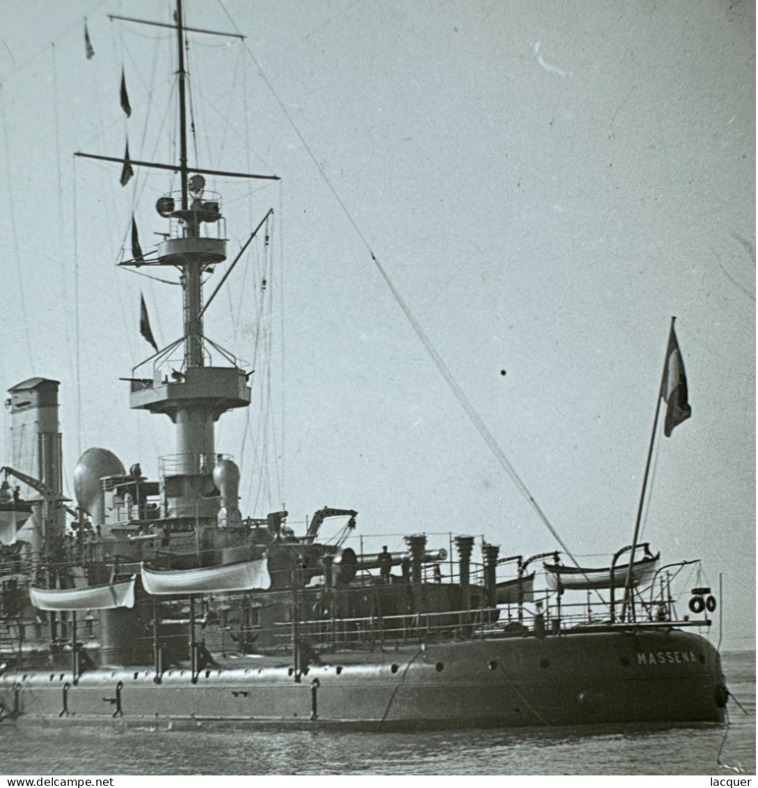 Collection De 9 Photographies Stéréo Sur Verre De Navires à Vapeur Et De Navires De Guerre. France C. 1900 8,5 X 17,5 Cm - Boats