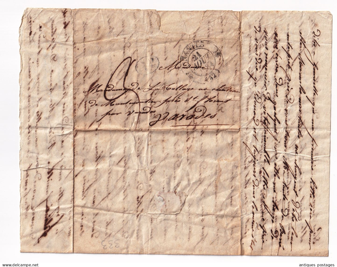 Lettre 1834 la Gibraye Nantes Loire Atlantique Varades Château Montmoutiers la Tullaye Louis Philippe Saint Malo