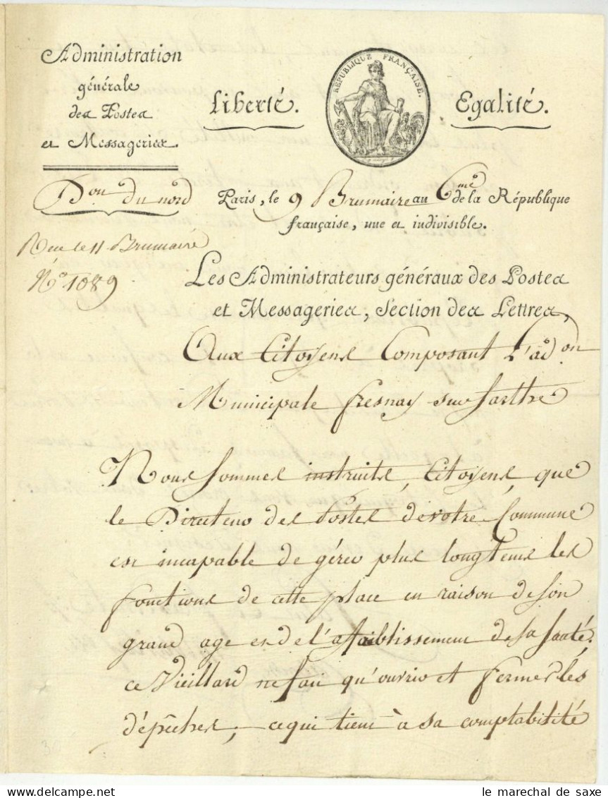 1797 Franchise SERVICE DES POSTES PS Des Administrateurs Generaux Des Postes - 1701-1800: Voorlopers XVIII