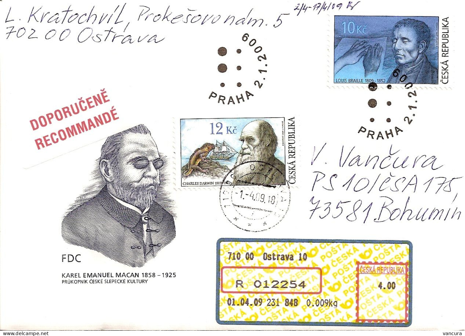 FDC 585 Czech Republic L. Braille 2009 Darwin - Behinderungen