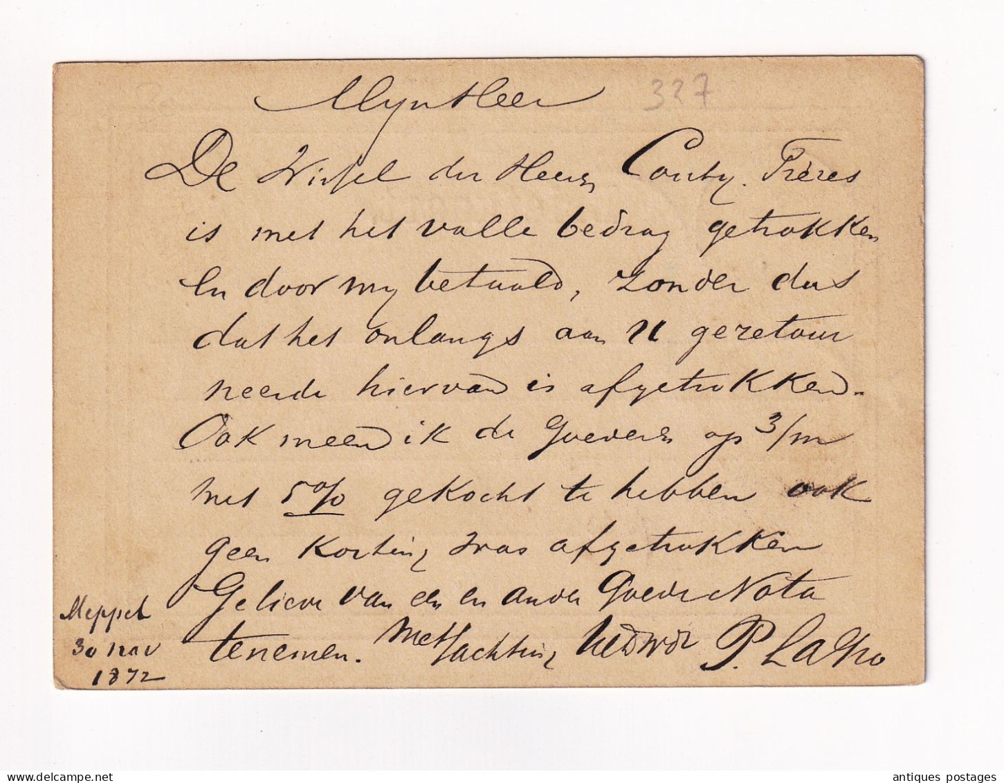 Postal Stationery 1872 Meppel Amsterdam Nederland Pays Bas Hollande Briefkaart - Entiers Postaux