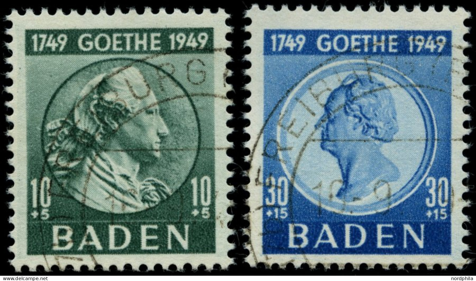 BADEN 47,49 O, 1949, 10 Und 30 Pf. Goethe, 2 Prachtwerte, Gepr. Schlegel, Mi. 85.- - Bade