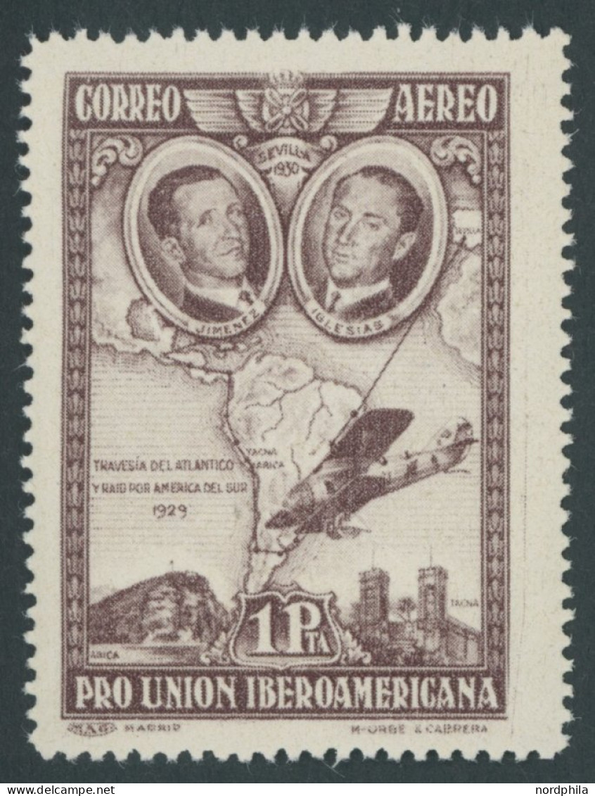 SPANIEN 560b *, 1930, 1 Pta. Lilakarmin Ibero-Amerikanische Ausstellung II, Falzrest, Pracht - Autres & Non Classés