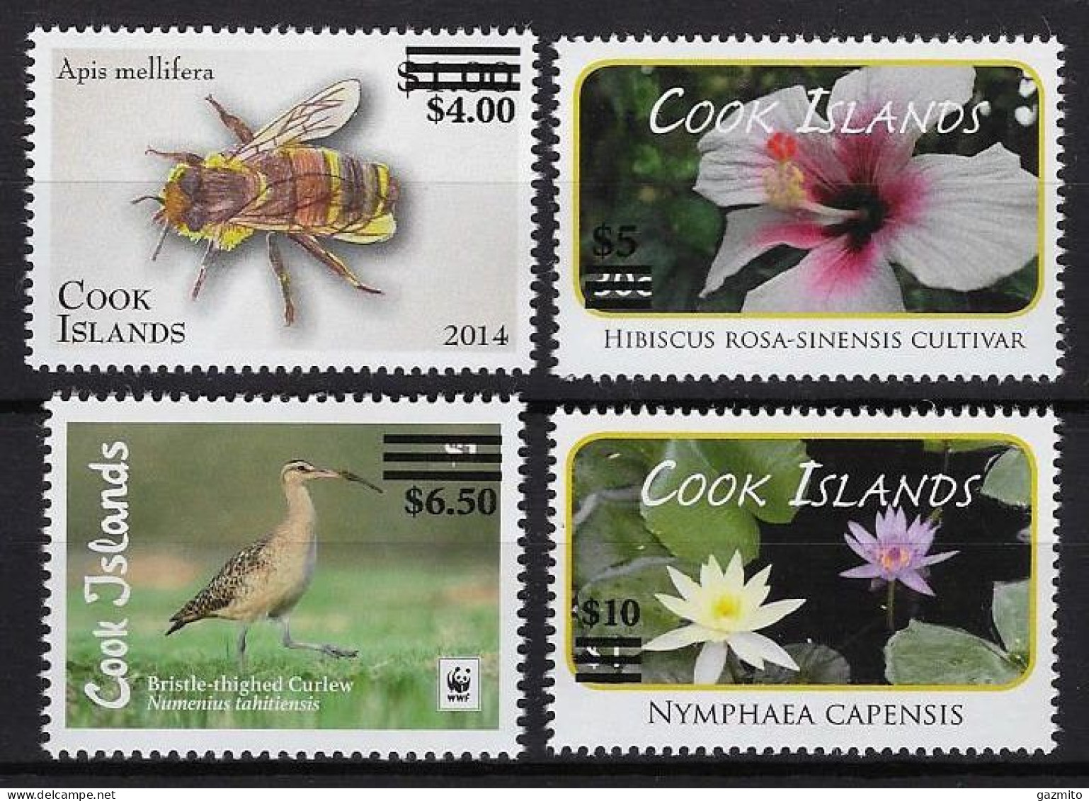 Cook  2022, WWF, Bee, Ibiscus, Flower, OVERPRINTED, 4val - Sonstige & Ohne Zuordnung