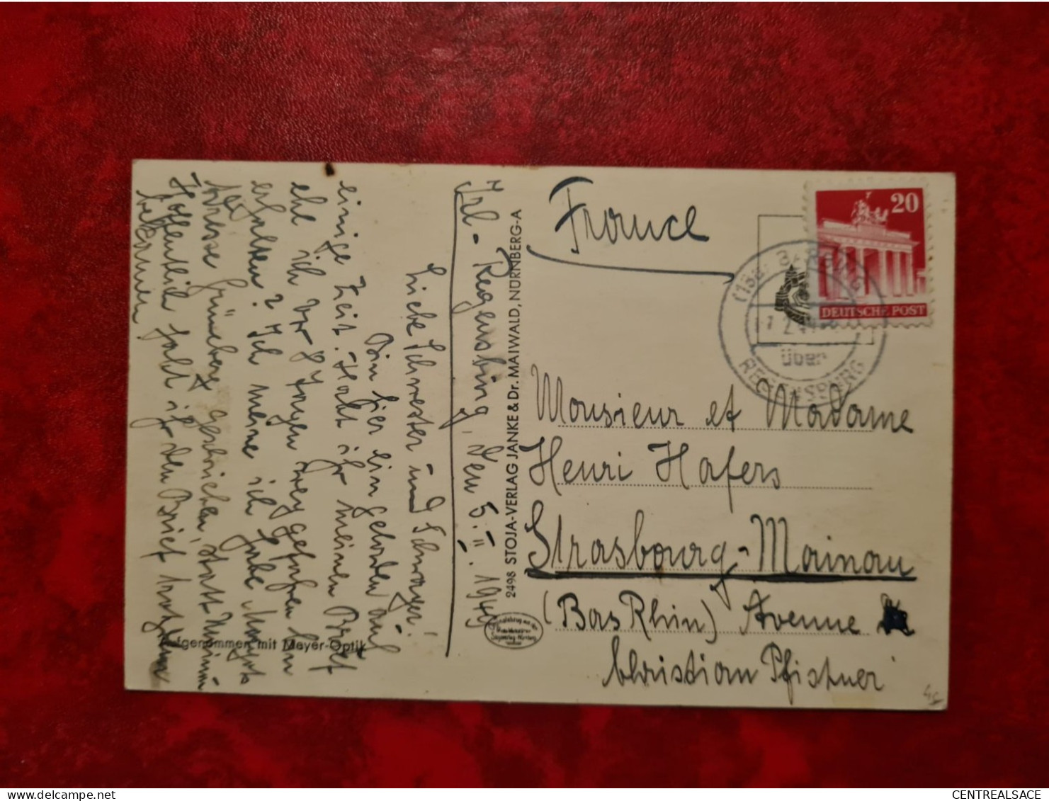 Lettre Allemagne 1949 CARTE REGENSBURG POUR STRASBOURG  BLIK AUF DEM DOM - Other & Unclassified