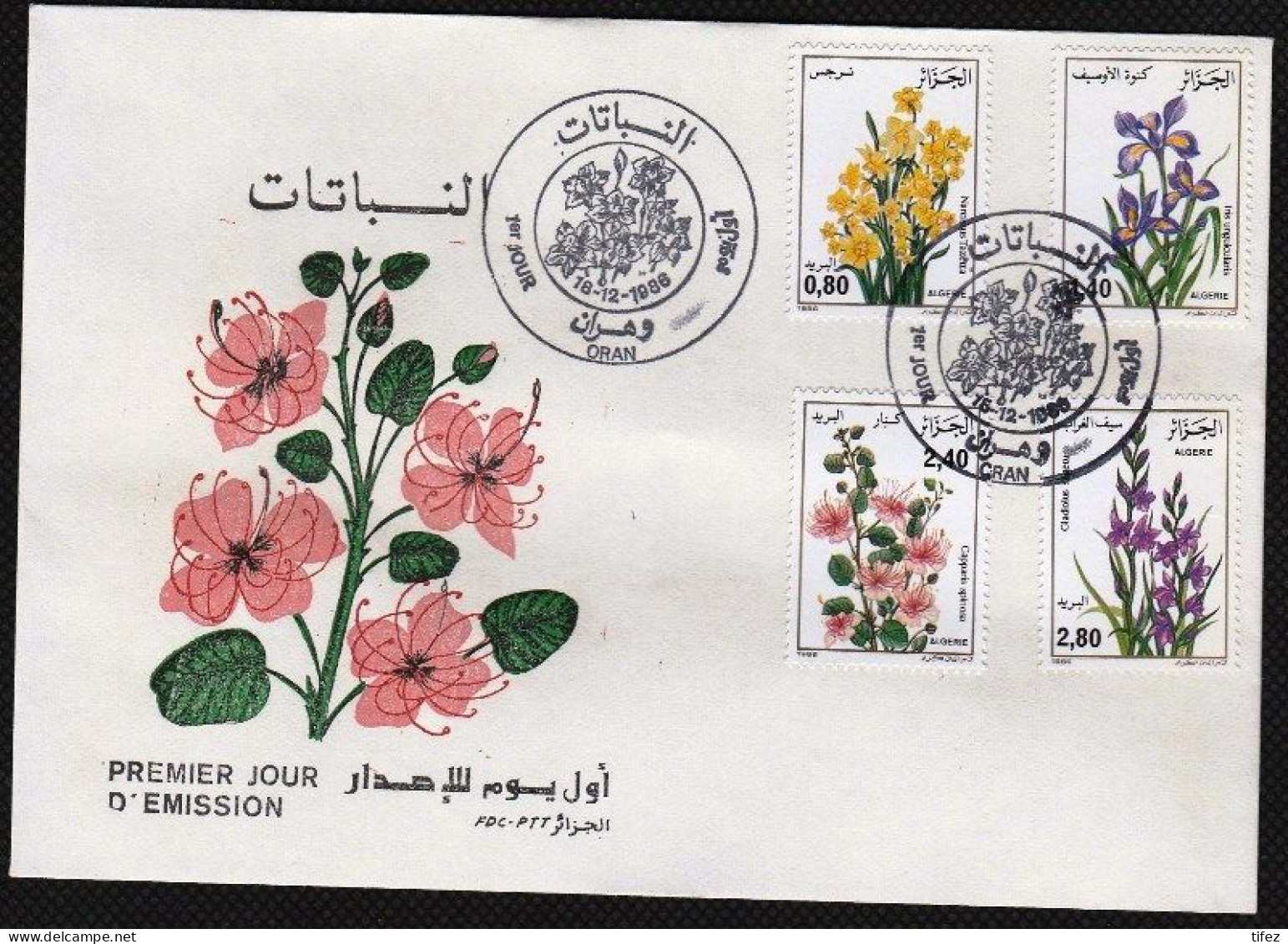 FDC/Année 1986-N°882/885 :  Fleurs - Narcisse   -  (Oblitération Oran) - Algeria (1962-...)