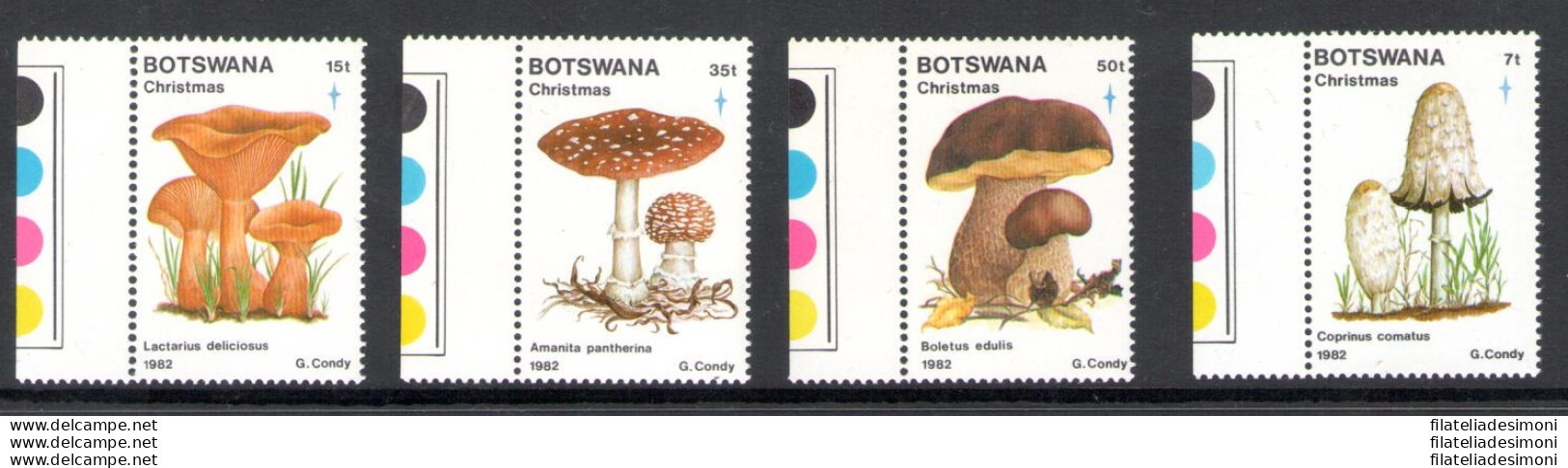 1982 BOTSWANA - Catalogo Yvert N. 469-72 - Funghi - 4 Valori - MNH** - Bordo Di Foglio - Autres & Non Classés