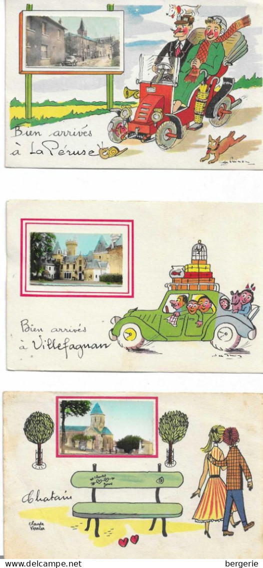 E/ 04             16   -  2 Cartes De Charente & 1 De La Vienne  - Illustrateur - Villefagnan