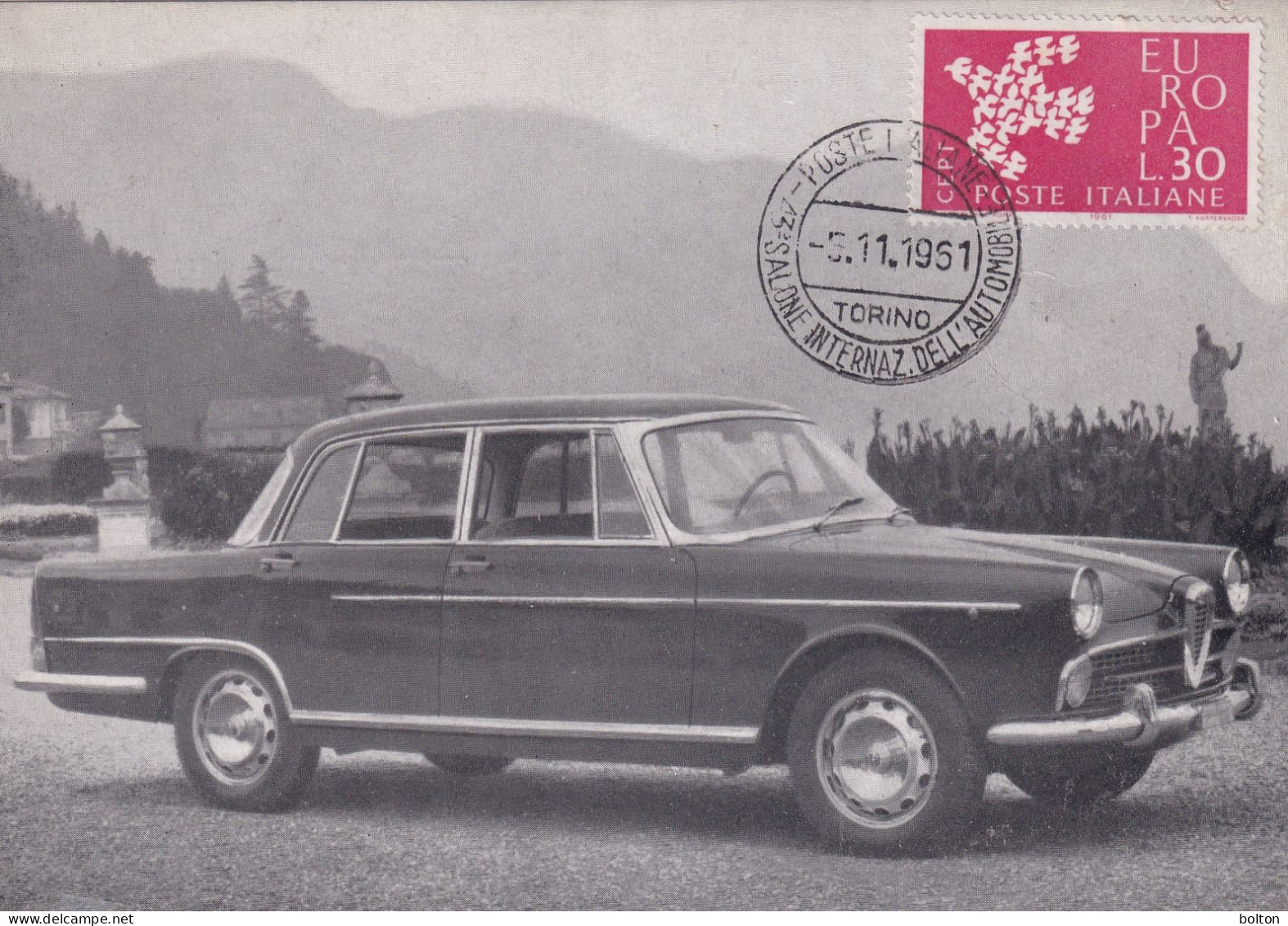 1961  CARTOLINA  ALFA RTOMEO 2300 ANNULLO SPECIALE 43°  SALONE INT. DELL'AUTOMOBILE TORINO - Automobile