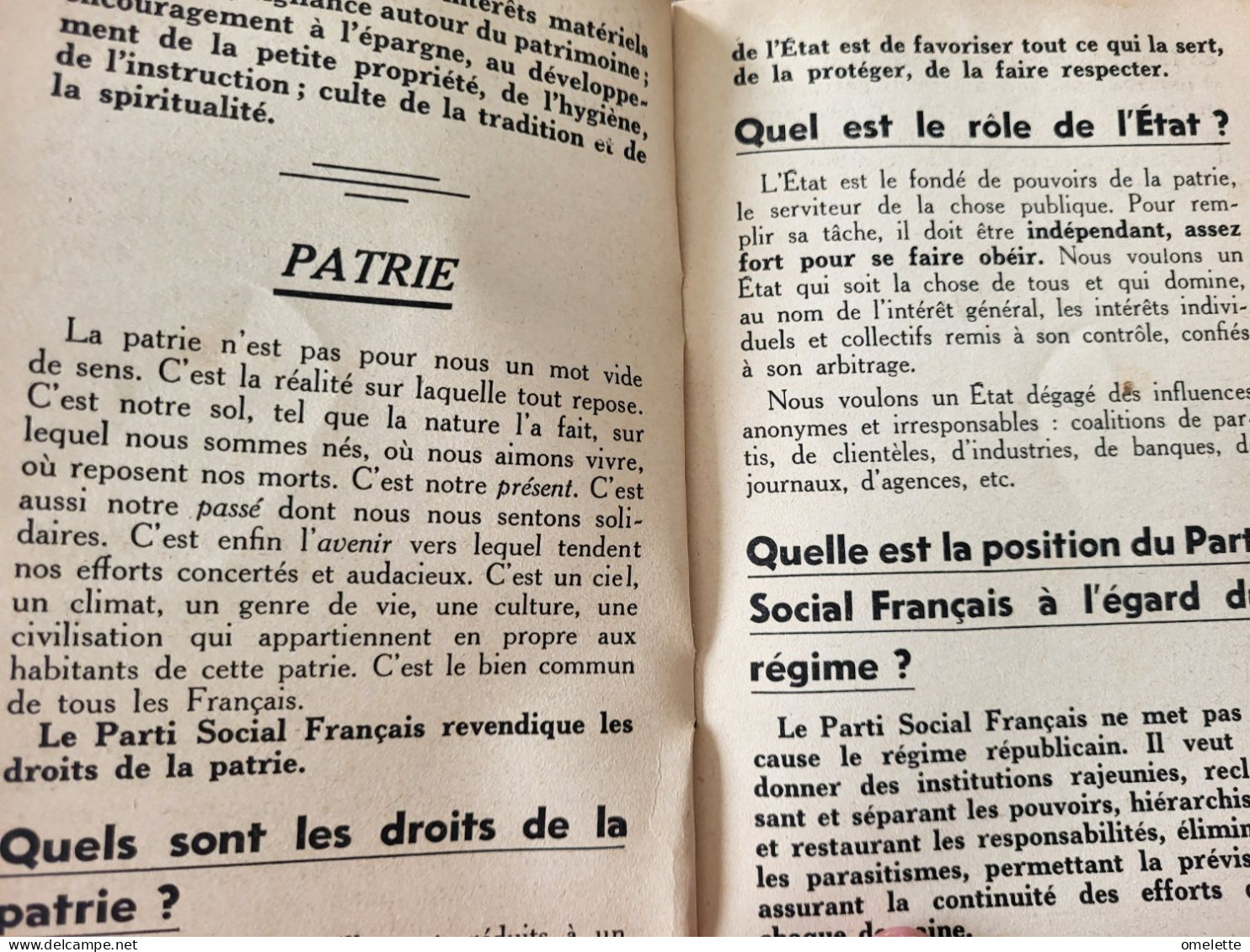 PARTI SOCIAL FRANCAIS UNE MYSTIQUE UN PROGRAMME /LA ROCQUE/OTTAVI/ YBARNEGARAY/MERMOZ/RICHE /VALLIN - 1901-1940