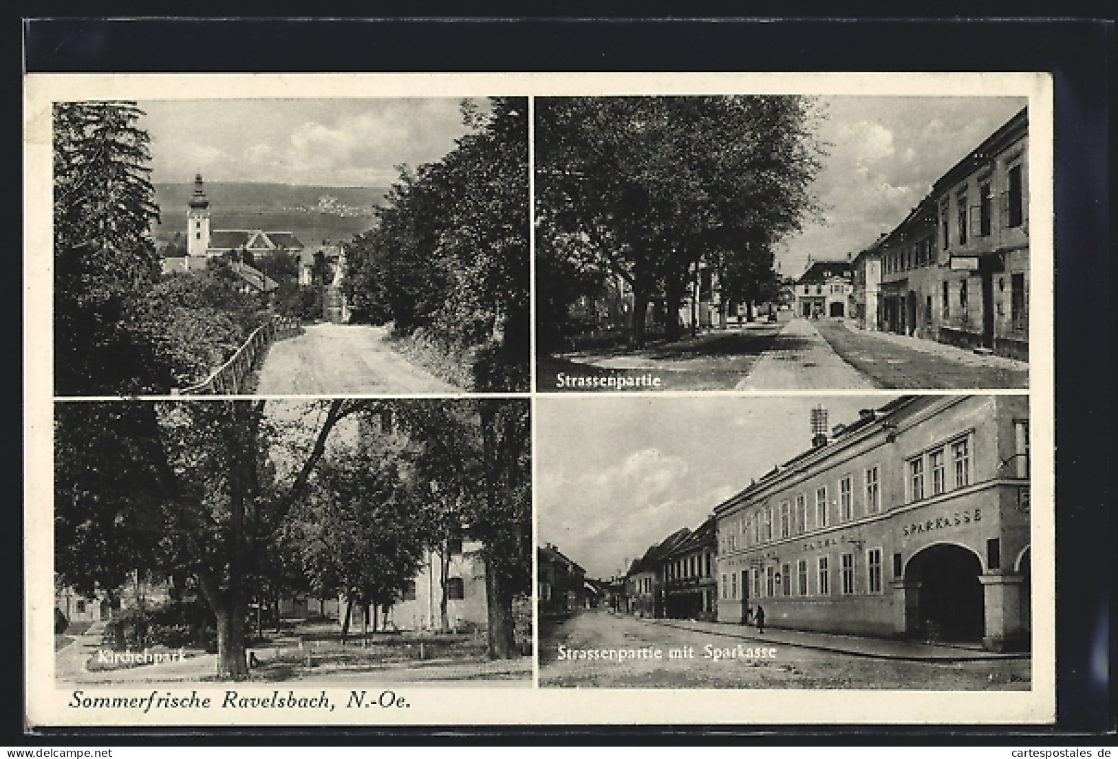 AK Ravelsbach /N.-Oe., Strassenpartie Mit Sparkasse, Kirche, Kirchpark  - Autres & Non Classés