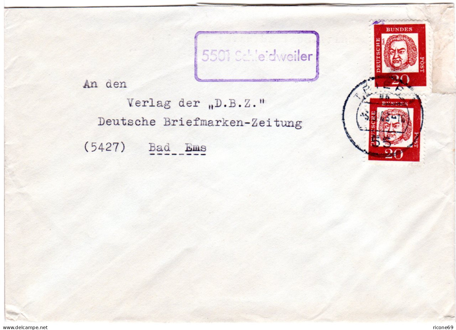 BRD 1963, Landpost Stpl. 5501 SCHLEIDWEILER Auf Brief M. 2x20 Pf. - Collections