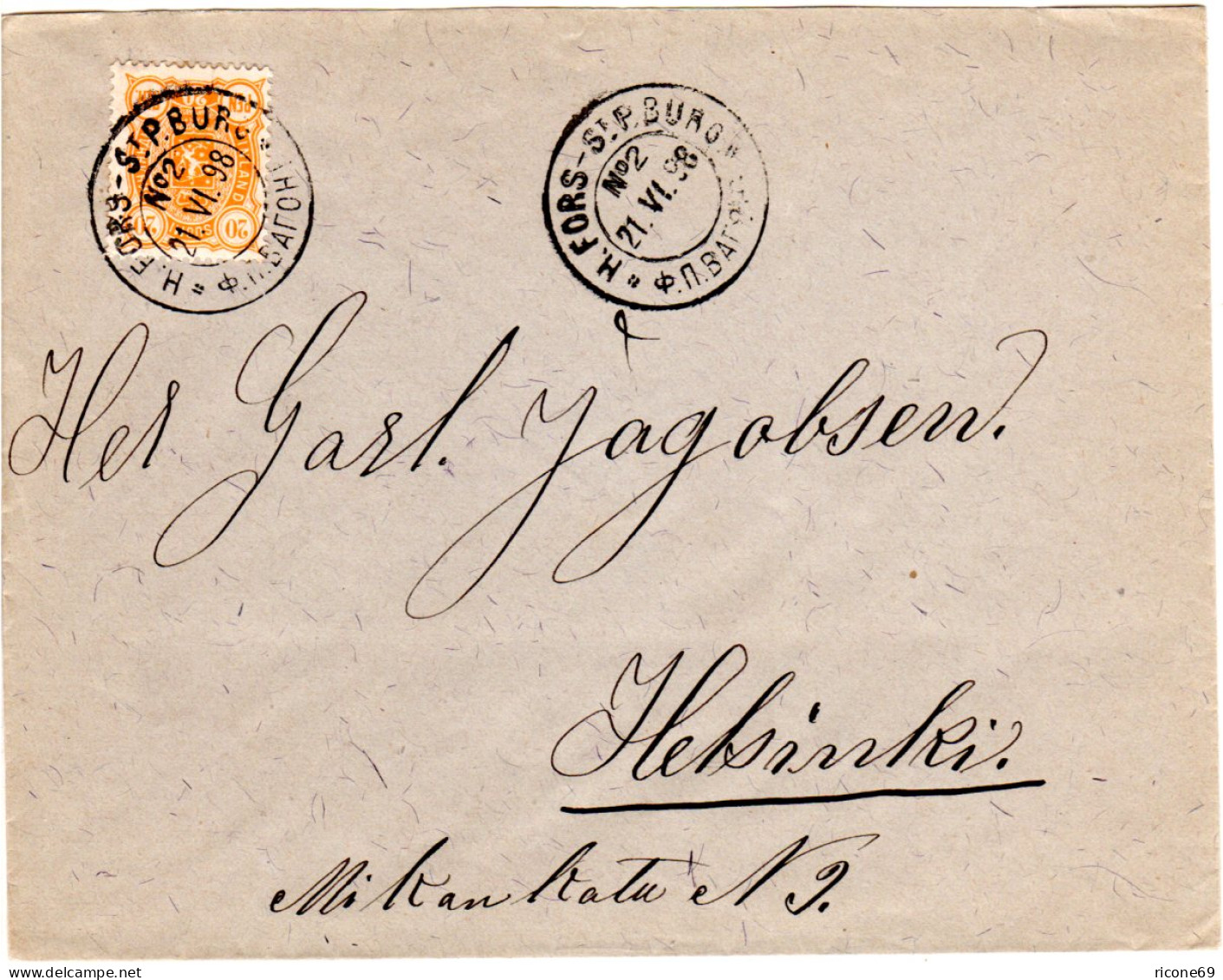 Finnland 1898, H.FORS-St.P.BURG No.2, Bahnpost-K2 Klar Auf Brief M. 20 Penni - Andere & Zonder Classificatie