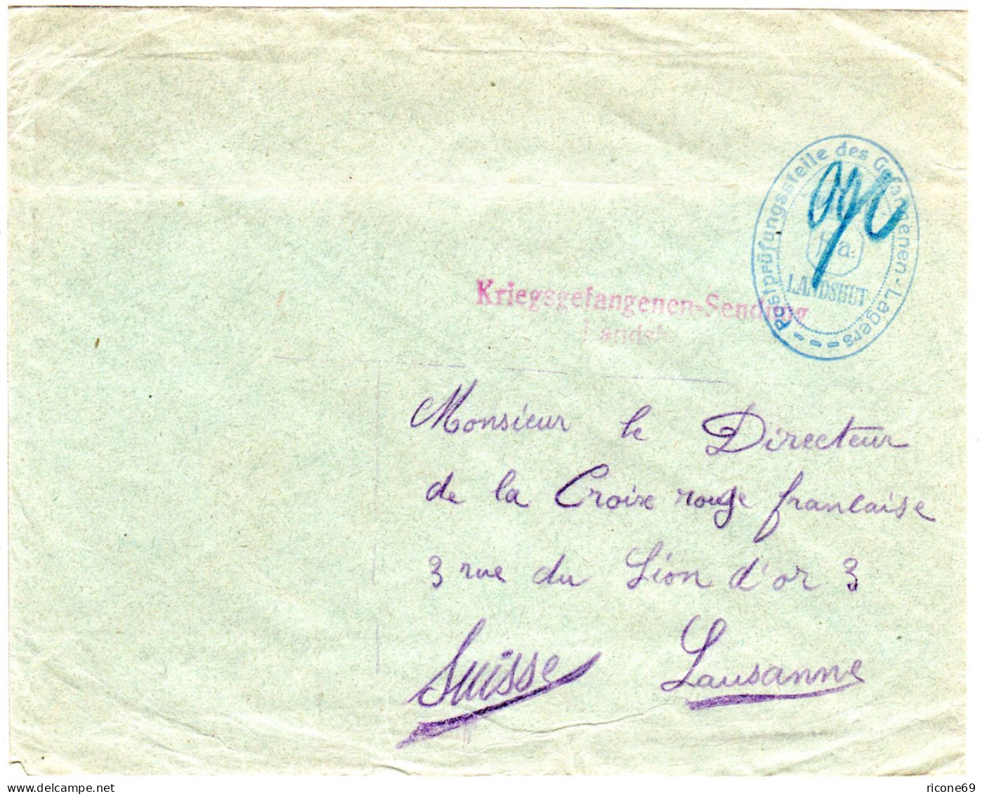 Bayern, KGF POW Brief N. Lausanne, Schweiz M. Lager Zensur V. Landshut - Brieven En Documenten