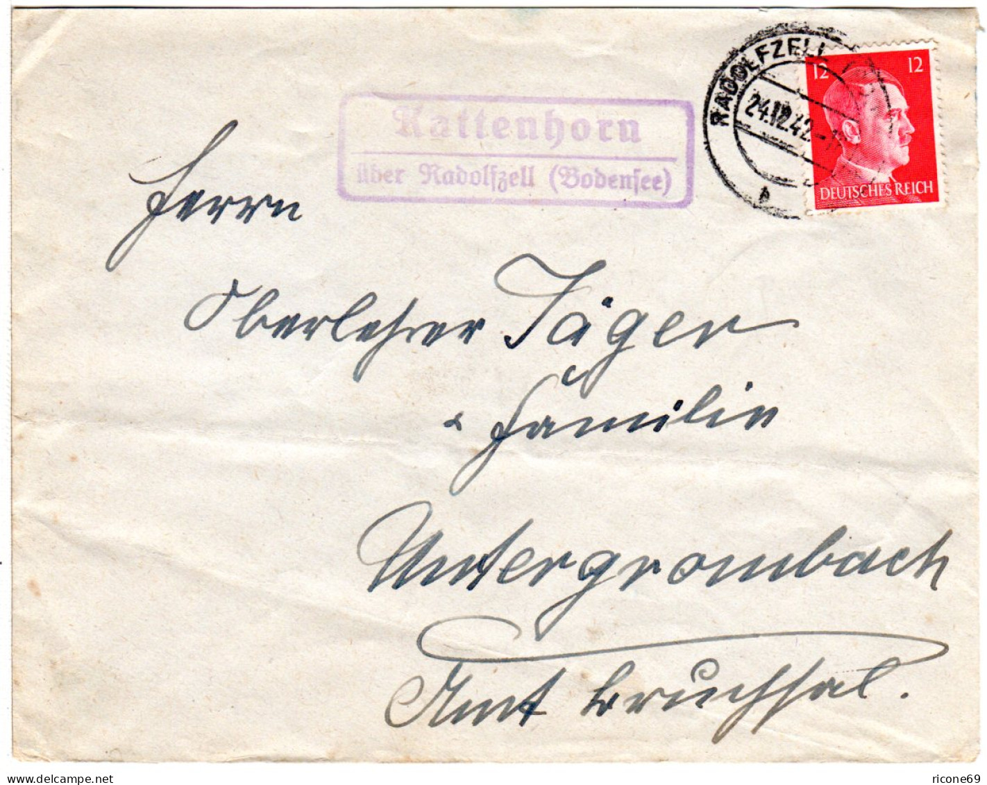 DR 1942, Landpost Stpl. KATTENHORN über Radolfzell Auf Brief M. 12 Pf. - Lettres & Documents