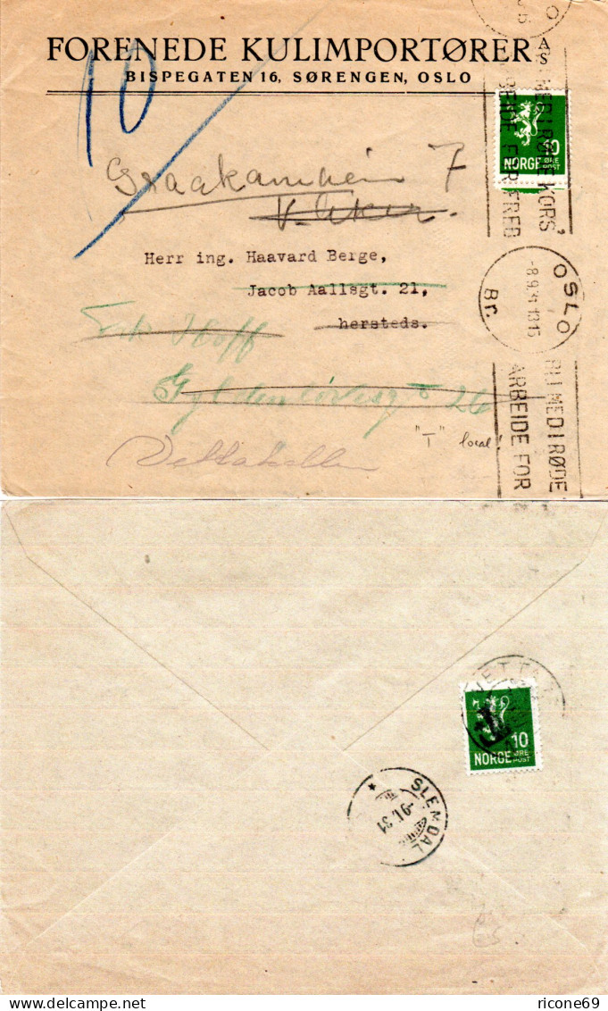 Norwegen 1931, Orts Brief M. Nachsendung V. Oslo M. Rücks. 10 öre Portomarke - Storia Postale