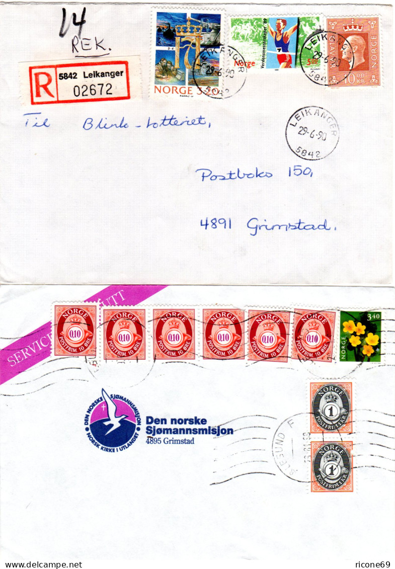 Norwegen, 7 Briefe M. Versch. Frankaturen, Dabei Einschreiben, Porto Usw. - Storia Postale