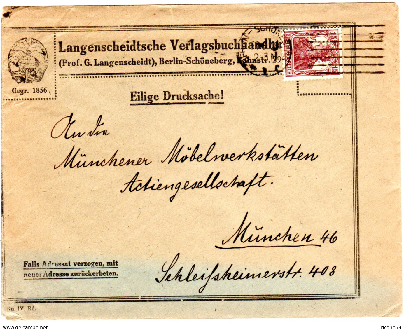 DR 1921, 15 Pf. Germania M. Perfin Auf Firmen Brief V. Berlin-Schöneberg - Brieven En Documenten