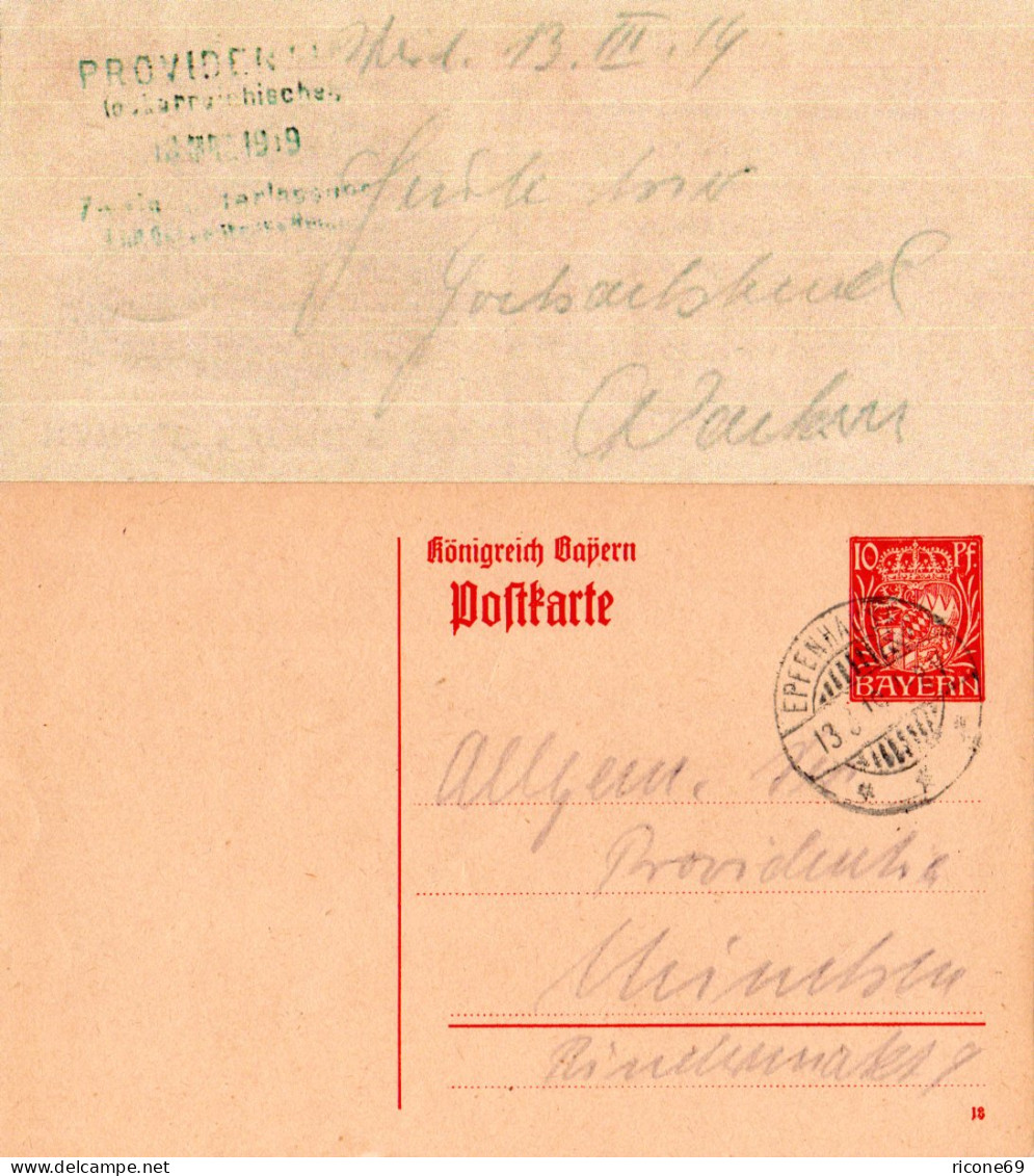 Bayern 1919, 10 Pf. Ganzsache V. Weil M. Steg Stpl. EPPENHAUSEN - Brieven En Documenten
