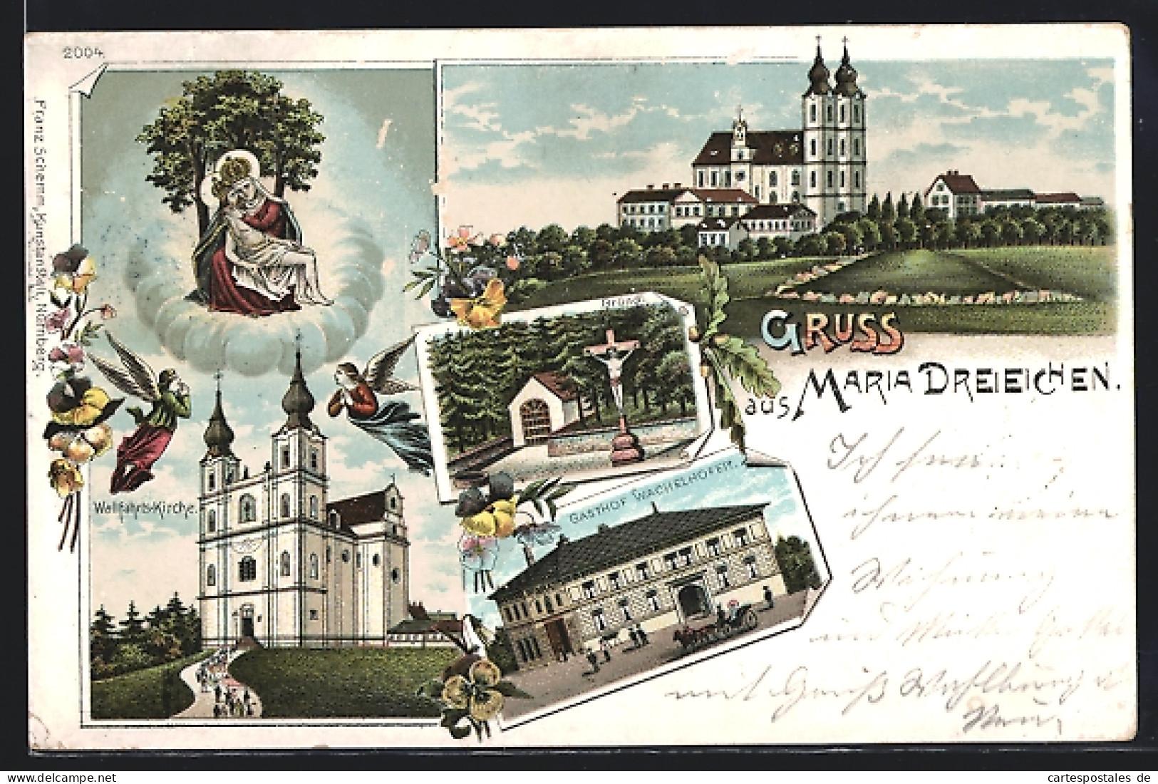 Lithographie Maria Dreieichen, Wallfahrts-Kirche, Bründl, Gasthof Wachelhofer  - Otros & Sin Clasificación