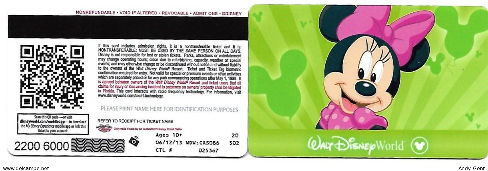 Ticket (3) Disneyland USA 2013 New / Plastic - Eintrittskarten