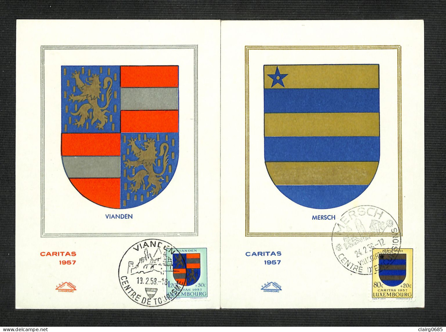 LUXEMBOURG - 2 Cartes MAXIMUM 1958 - Armoiries - VIANDEN - MERSCH - Maximumkaarten