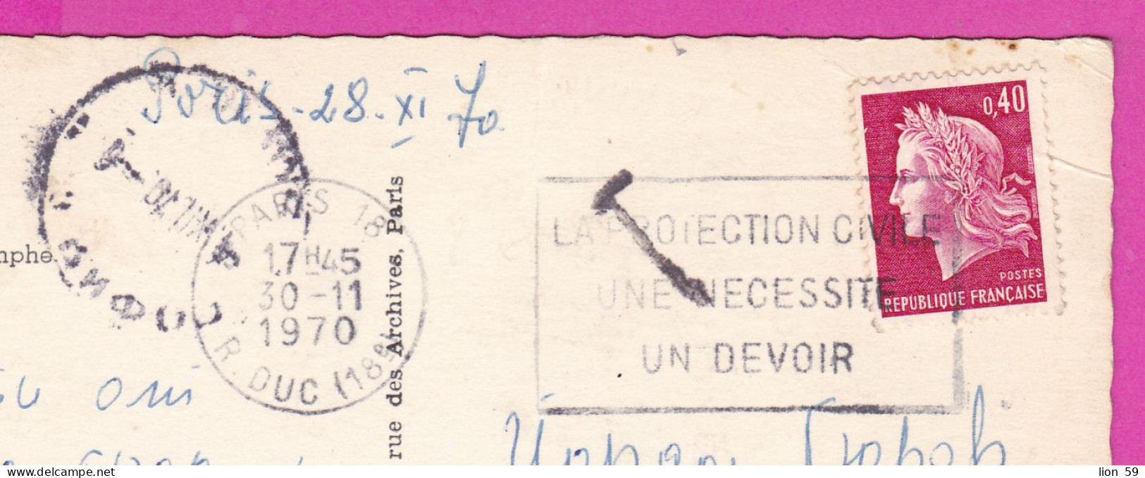 294194 / France - PARIS Notre-Dame Tour Eiffel PC 1970 Postage Due USED 0.40 Fr. Marianne De Cheffer Flamme Protection - 1967-1970 Marianna Di Cheffer