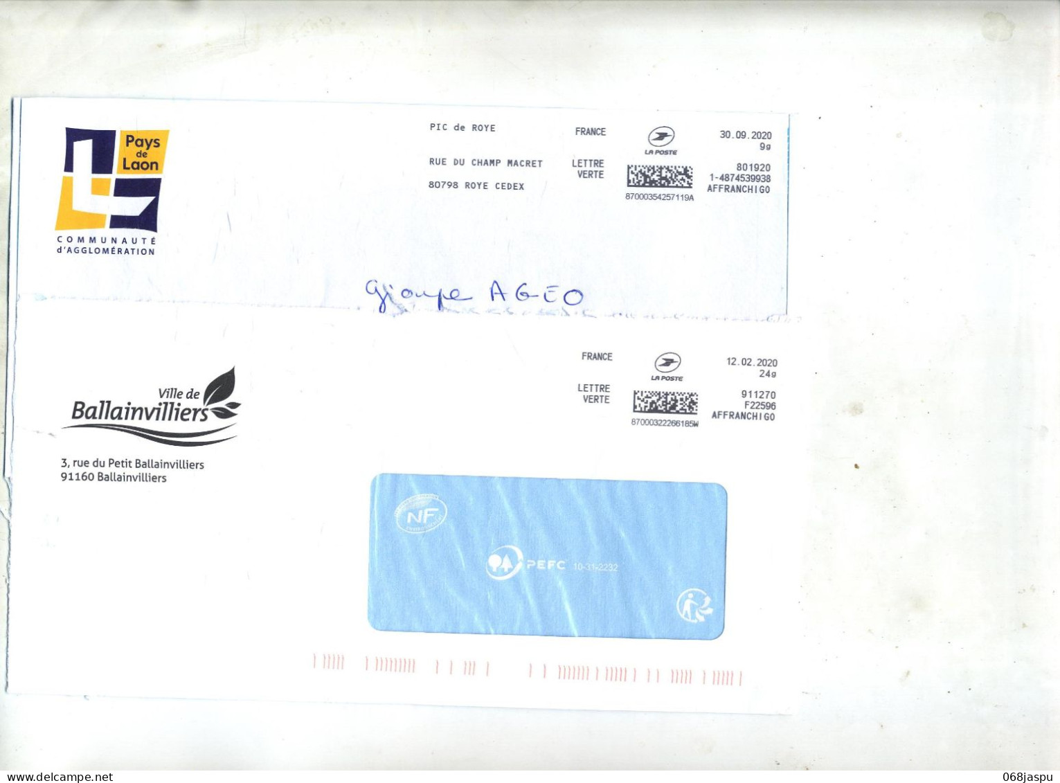 Lettre Cachet Affranchigo Entete Mairie Ballainvilliers  Pays De Laon - Cachets Manuels