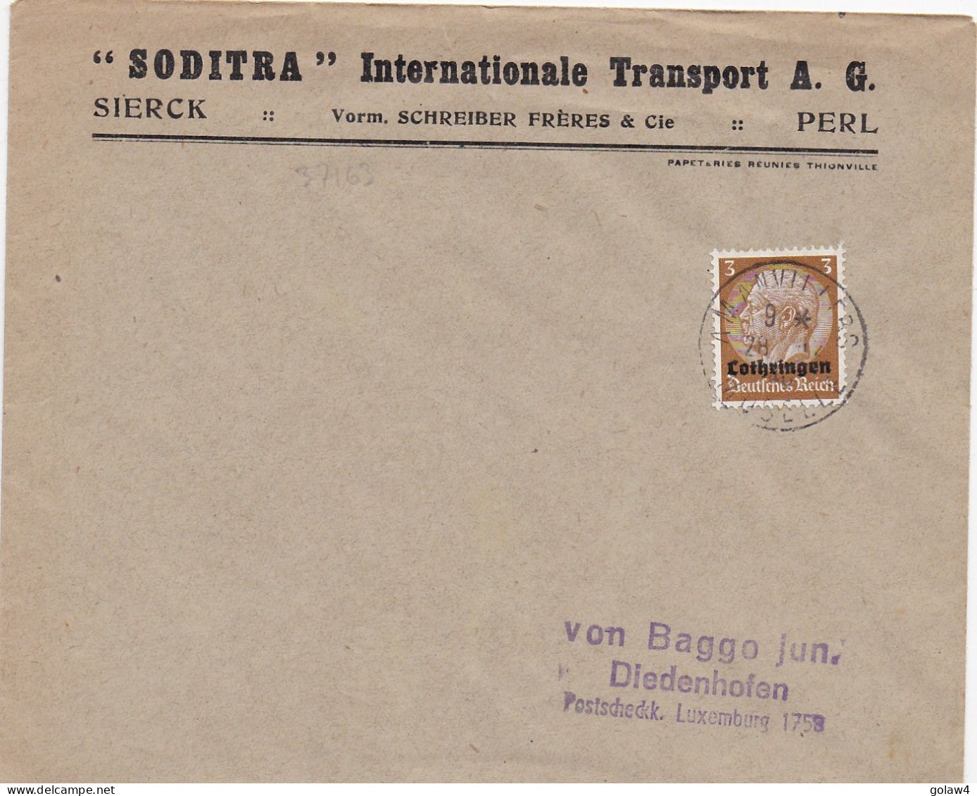 37163# HINDENBURG LOTHRINGEN LETTRE Obl AMANVILLERS MOSELLE 28 Décembre 1940 Pour THIONVILLE - Storia Postale