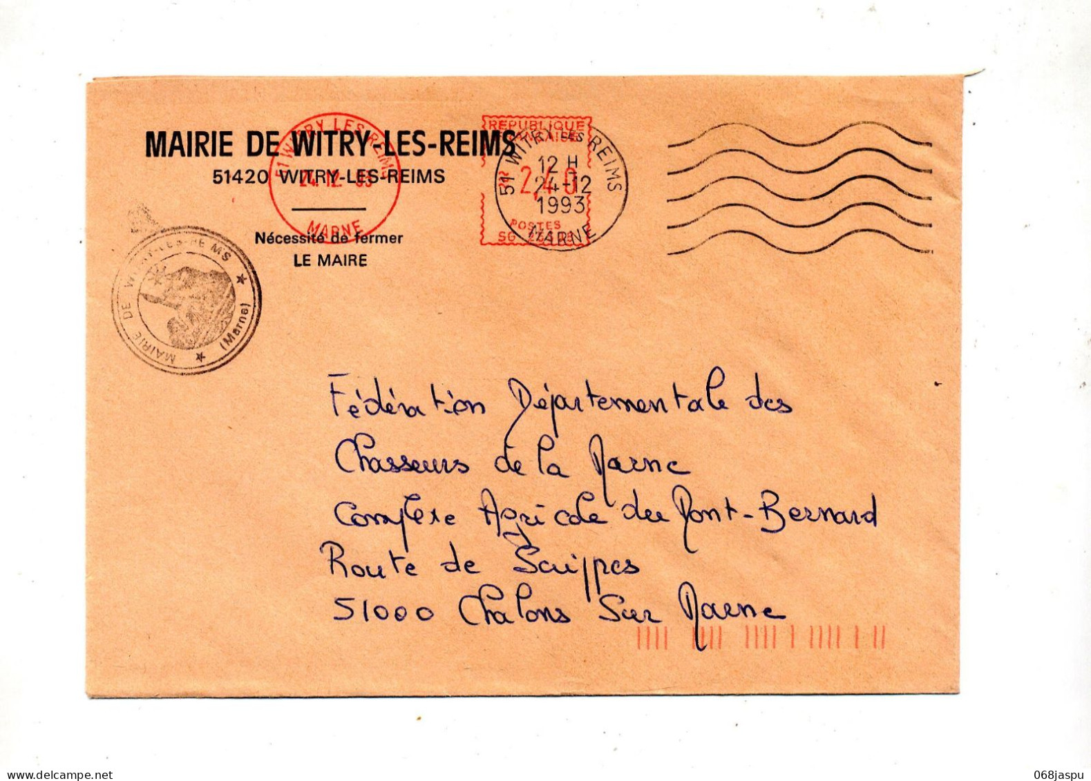 Lettre Flamme Muette Witry Les Reims Entete Mairie  + Machine - Maschinenstempel (Werbestempel)