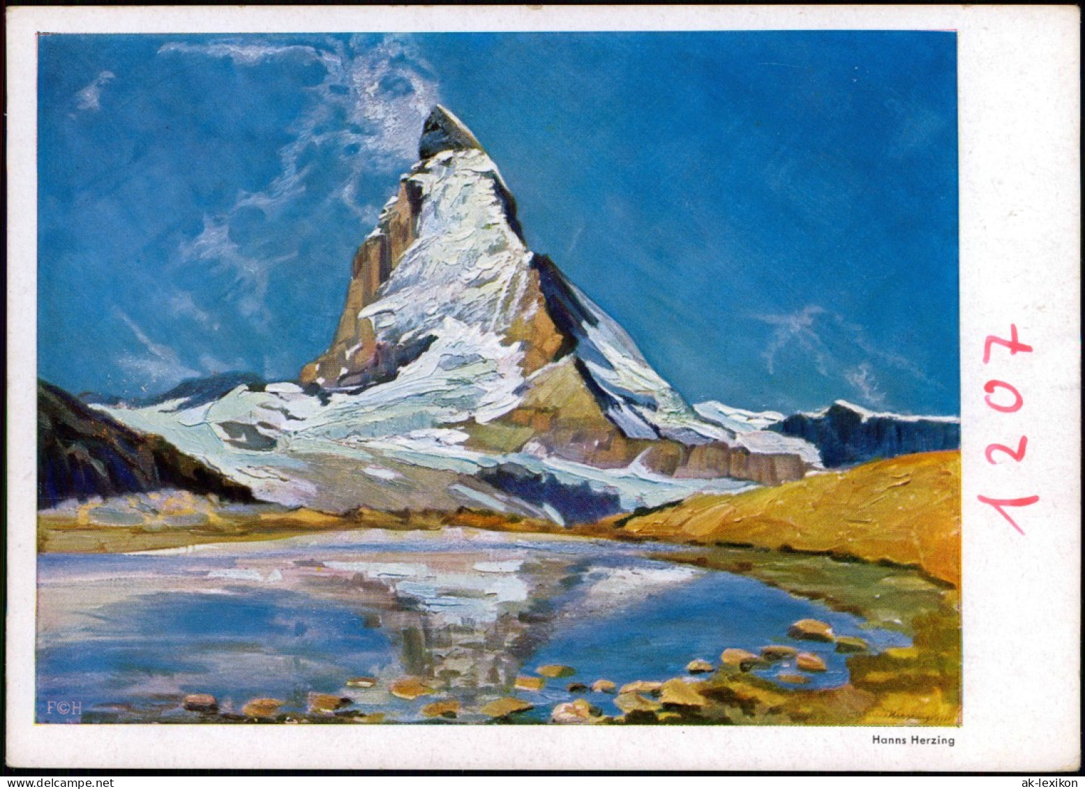 Ansichtskarte Zermatt Das Matterhorn - Künstlerkarte Hans Herzing 1932 - Autres & Non Classés