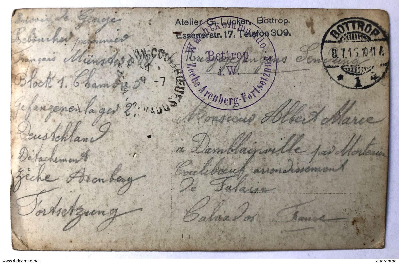 Carte Photo - Prisonnier WW1 Bottrop 1915 - Wachtkommando Zeche Arenberg Fortsetzung  Georges Leboucher Damblainville - 1914-18