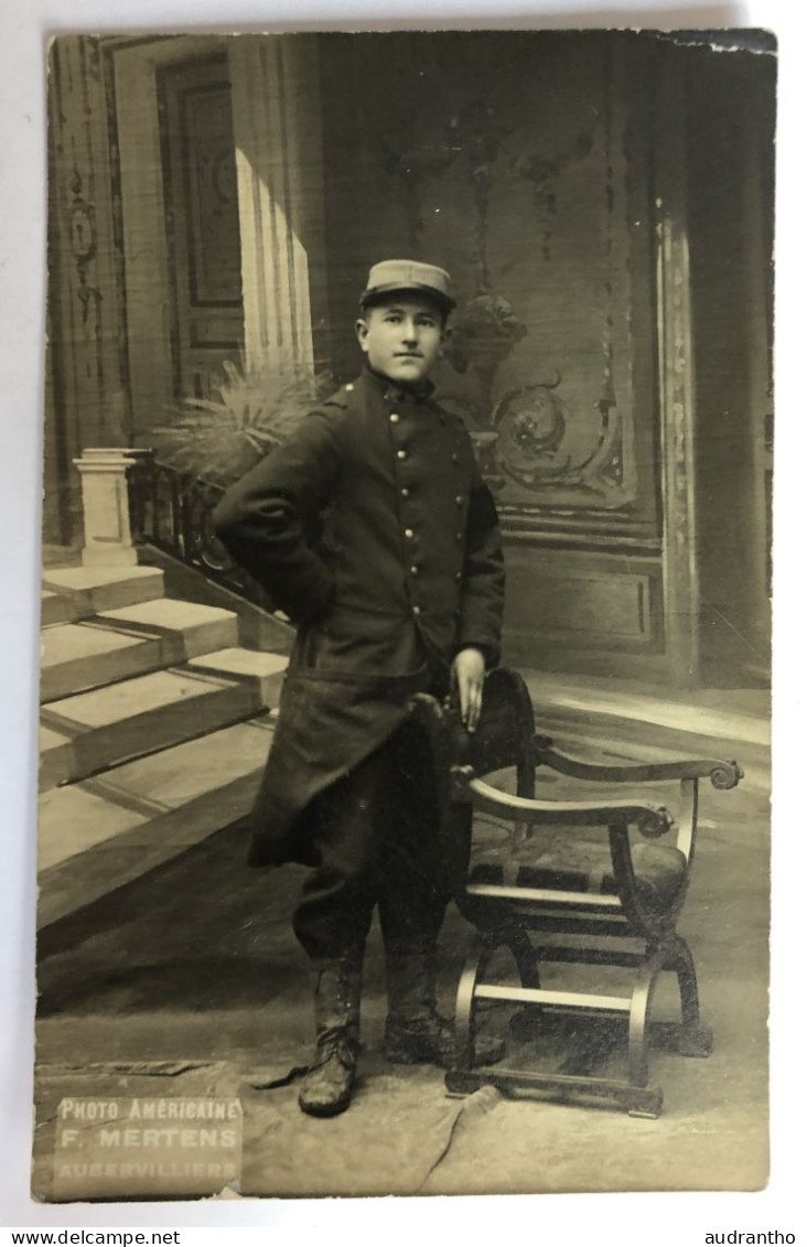 Carte Photo - Portrait Soldat Français Emile Née - Photographe F. Mertens Aubervilliers - Photo Américaine - War, Military