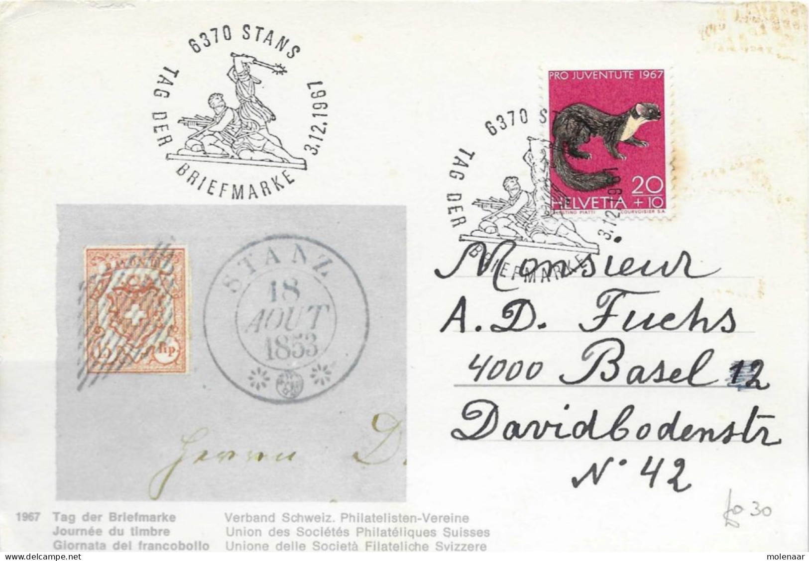 Postzegels > Europa > Zwitserland >kaart Uit 1967 Met No. 861 (17624) - Brieven En Documenten