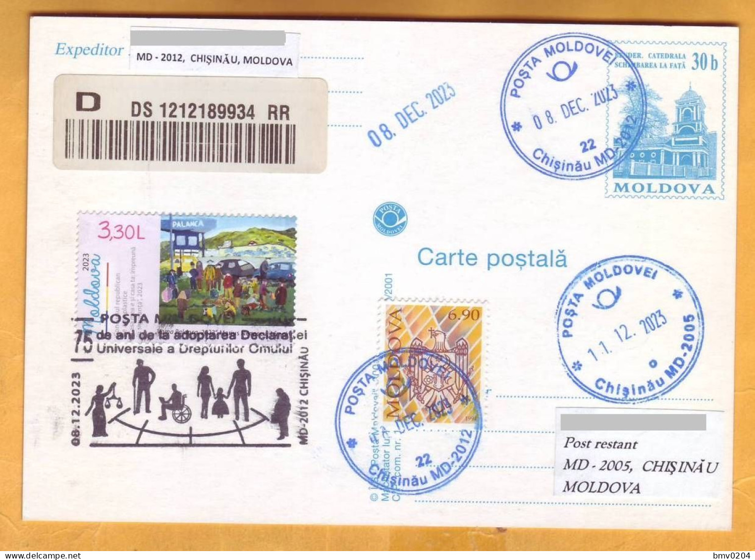 2023  Moldova Special Postmark „Universal Declaration Of Human Rights - 75 Years”, - Moldova