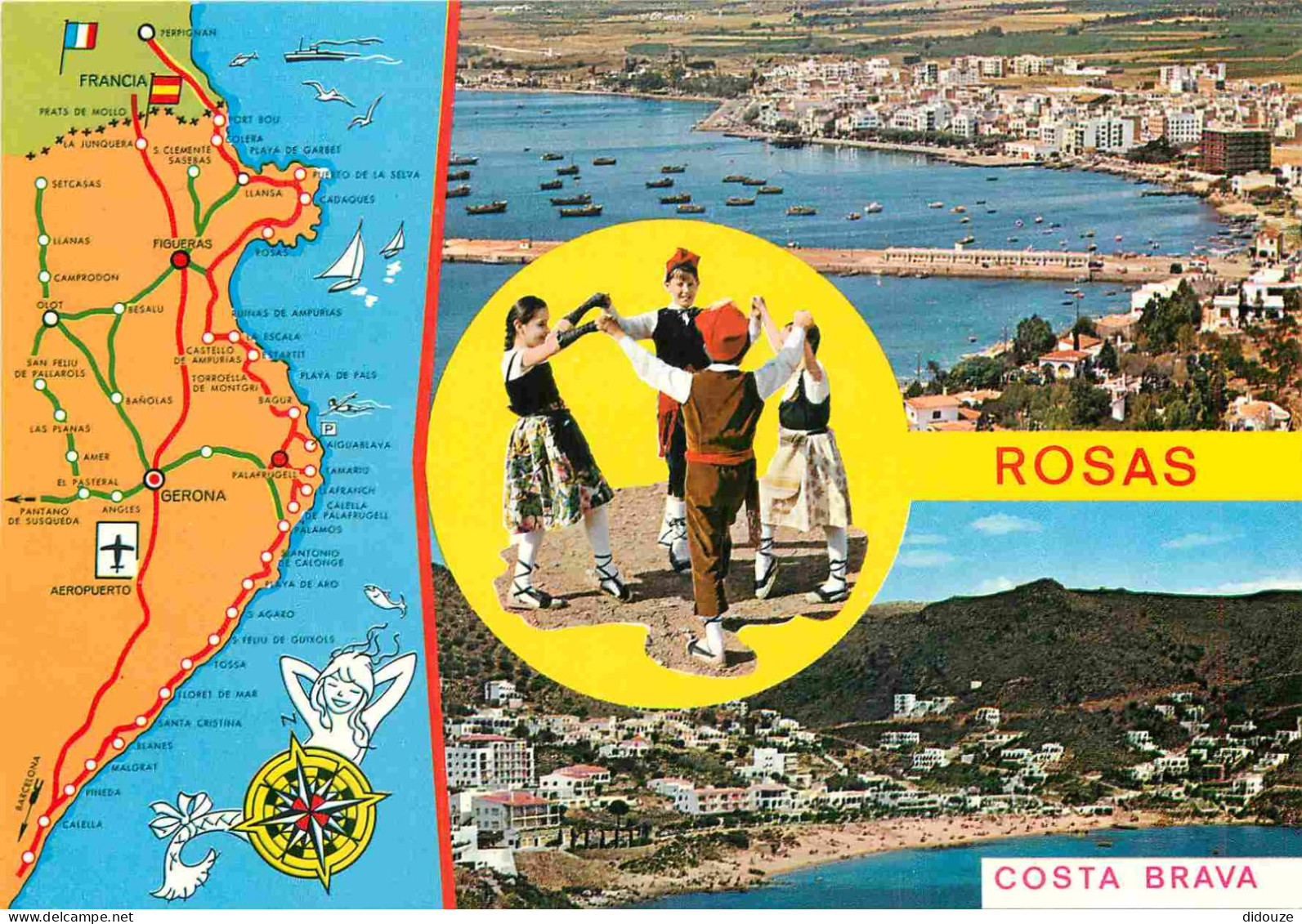 Espagne - Espana - Cataluna - Costa Brava - Rosas - Multivues - Carte Géographique - Folklore - CPM - Voir Scans Recto-V - Gerona